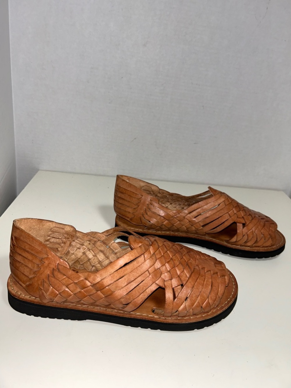 Brand X Huaraches Brown Woven Leather Open Toe Sling Back Sandal